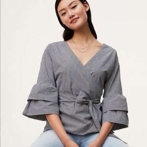 Loft Gingham Black & White Wrap Blouse Small 371